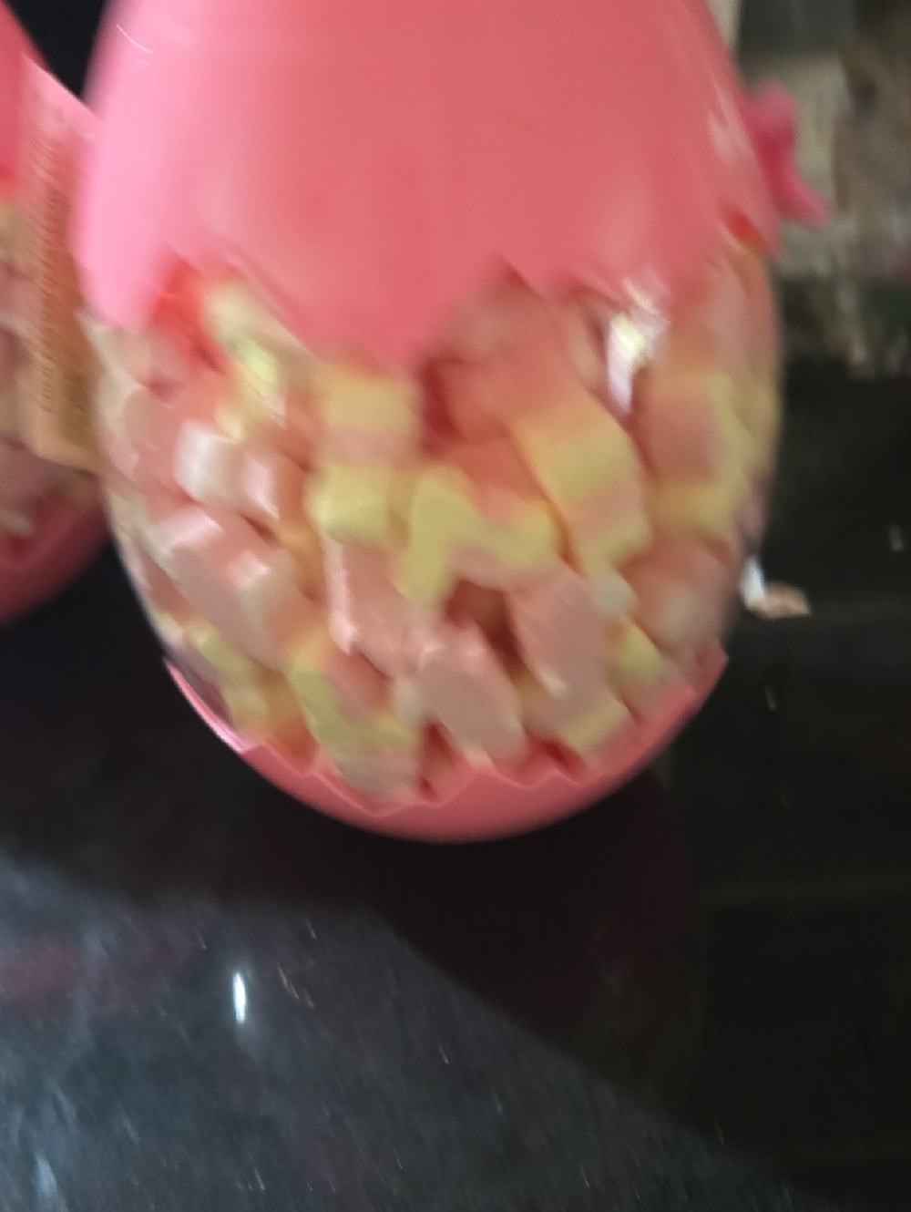 Pink Egg-Shaped Candy Jar with Pastel Marshmallows